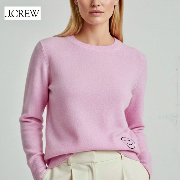 J. Crew Sweaters - J. Crew Cashmere Classic Fit Crewneck Sweater with Embroidery Pink XS BA402